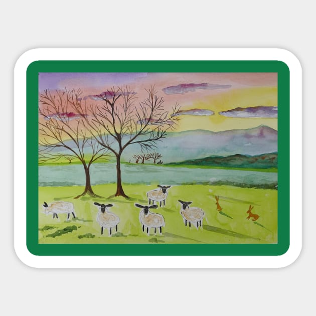 Quirky Sheep at Sunset Sticker by Casimirasquirkyart